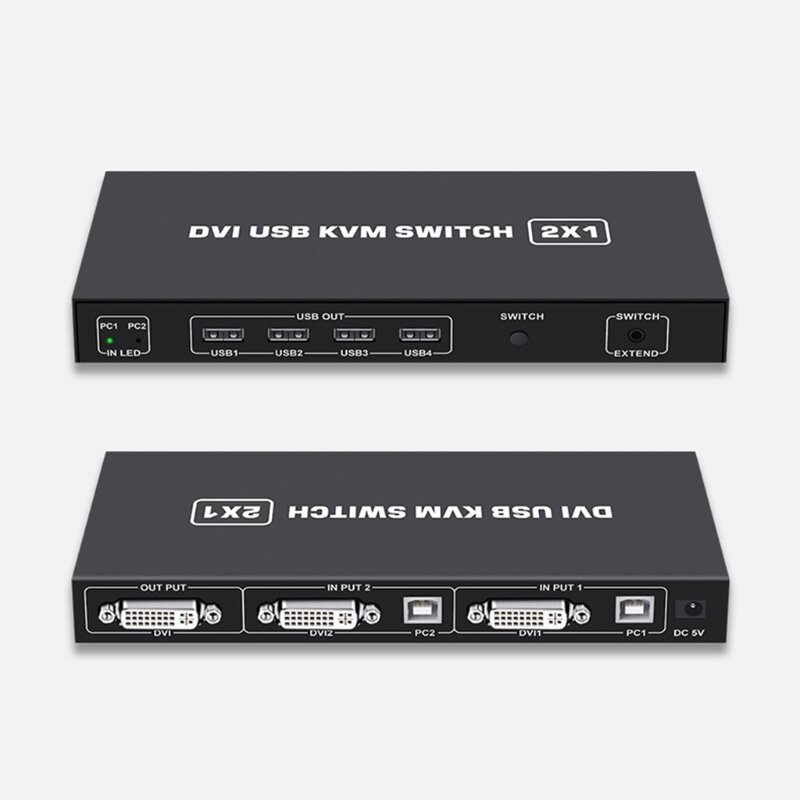 DVI KVM Switch 2พอร์ต DVI หน้าจอ Splitter 2 In 1 Adapter สำหรับคีย์บอร์ดและเมาส์เครื่องพิมพ์คอมพิวเตอร์ได้แชร์ Switcher Hub