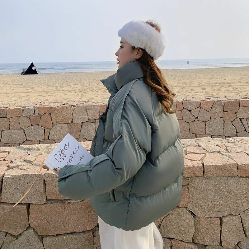 2021 Baru Wanita Jaket Pendek Musim Dingin Tebal Berkerudung Mantel Berlapis Kapas Perempuan Korea Longgar Puffer Parkas Wanita Kebesaran Pakaian Luar