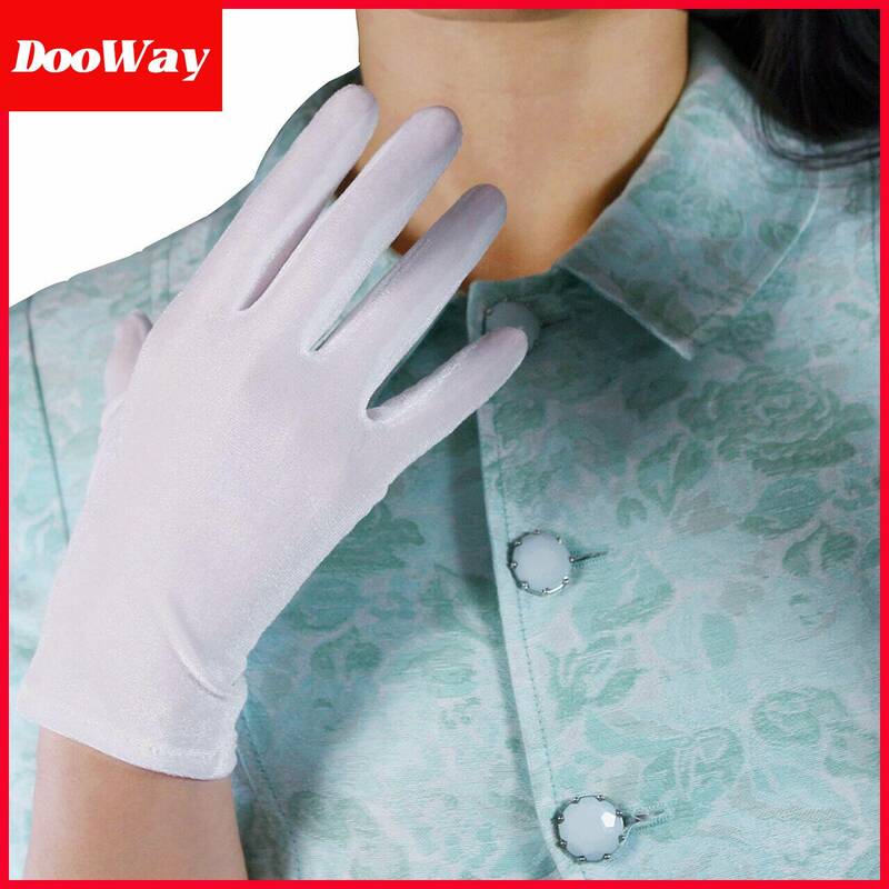 Dooway ถุงมือกำมะหยี่สีขาวสำหรับผู้หญิงถุงมือแบบสวมนิ้วสำหรับโอกาสพิเศษ, ถุงมือยาวยืดหยุ่นได้