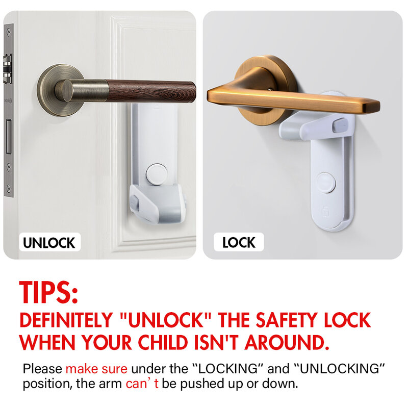 EUDEMON Pintu Tuas Kunci Keamanan Bayi Handle Pintu Kunci Childproofing Pintu Tombol Kunci Mudah untuk Menginstal dan Menggunakan 3M VHB Perekat