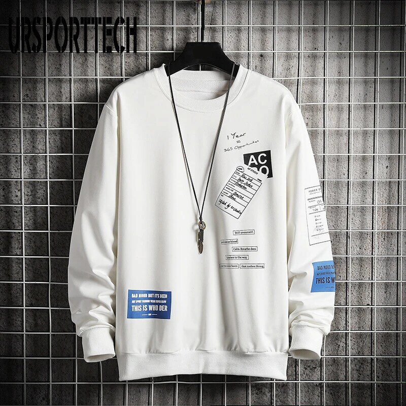 URSPORTTECH bluza z kapturem męska jesień czarny biały Hip Hop Punk sweter Streetwear moda codzienna Hooy Man Plus ponadgabarytowy 5XL