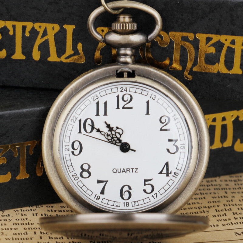 Relojes de bolsillo de cuarzo y bronce para hombre y mujer, pulsera con colgante analógico, cadena, regalos, novedad