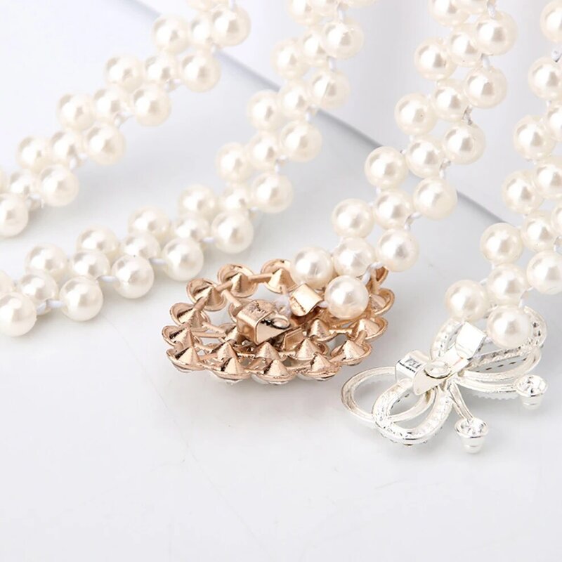 Molans-cinturón elegante de perlas para mujer, hebilla elástica, cadena de perlas, accesorios de boda, 1 unidad