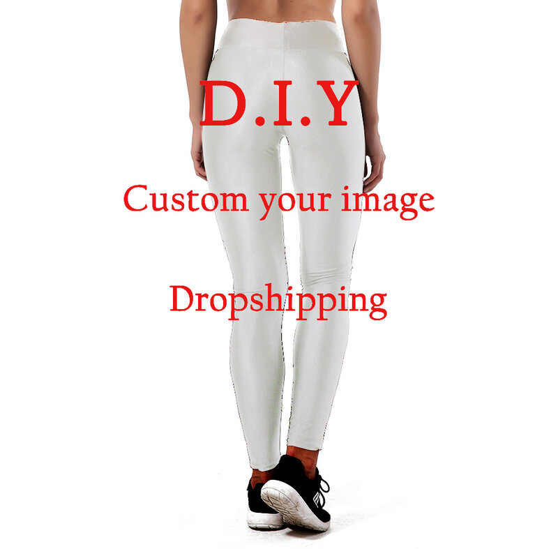 Legging personalizável feminina ogko 3d impressão, calças elásticas fitness finas para personalização, envio direto