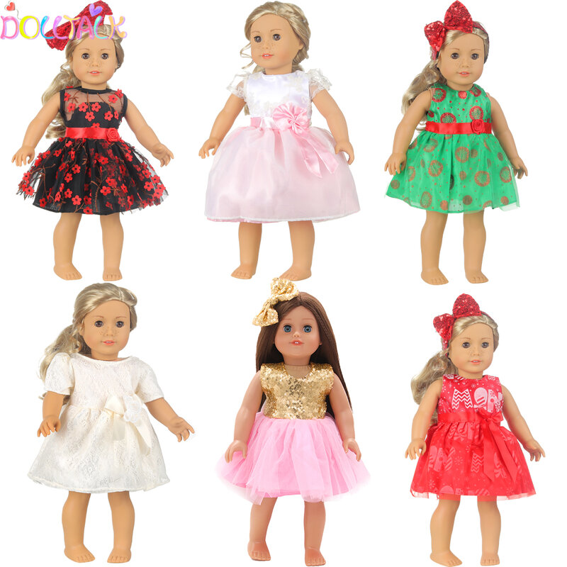 18 인치 미국 인형 25 색, 공주 인형 드레스 인형 치마 옷 43cm 아기 리본 인형 핑크 드레스 맞는 소녀 인형 장난감