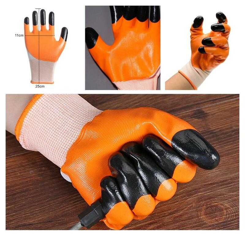 Industry Grade Work Gloves Oil Resistant Anti Wear Nylon Reinforce Double Layer Rubber Finger Protect Home Garden Car Repair