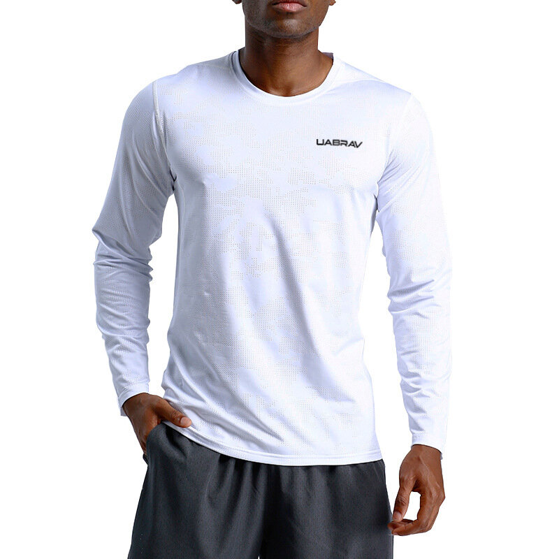 Mężczyźni fajne kompresja na sucho z długim rękawem Baselayer Athletic t-shirty sportowe topy szybkie suche oddychające koszulki do biegania treningu