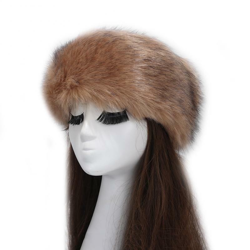 Chapéu grosso de pele falsa para fêmea, chapéu russo, bandana fofa, bandana peluda, cocar largo, acessórios de esqui, inverno