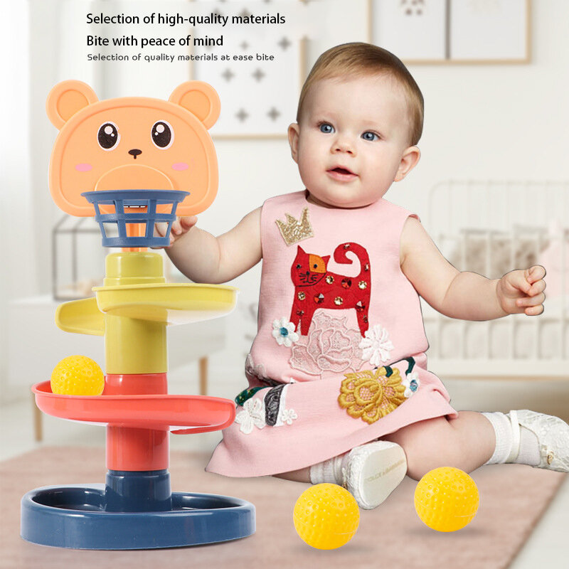 Montessori Mainan Balok Susun Bola Mainan Permainan Interaktif Geser Lempar dengan Keranjang Hoop Mainan Sensorik Bayi Rakitan Mudah