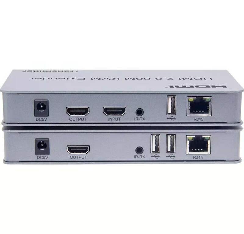 Extension KVM HDMI 2.0, 60M 4K 60hz, câble réseau Cat 5e 6 RJ45, TX RX, prise en charge de l'écran tactile, sortie TV, clavier, souris USB
