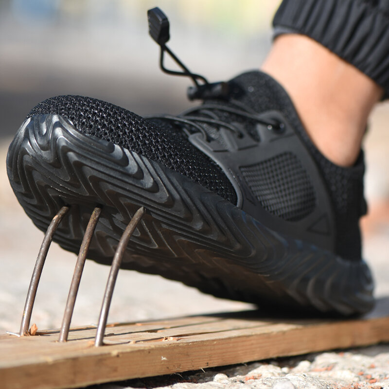 ทำลายทำงานรองเท้าเพื่อความปลอดภัยชาย Steel Toe Cap รองเท้าทำงานรองเท้าผ้าใบเจาะหลักฐานรองเท้าชายรองเท้ารองเท้ารองเท้า Plus ขนาด49 50
