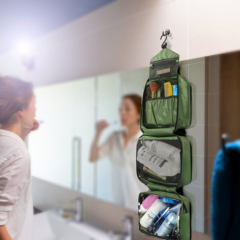 Men Waterproof Travel Toiletry Makeup Beautician Wash Bag Bathroom Foldable Business Shaving Ladies Neceser Shower Bag with Hook