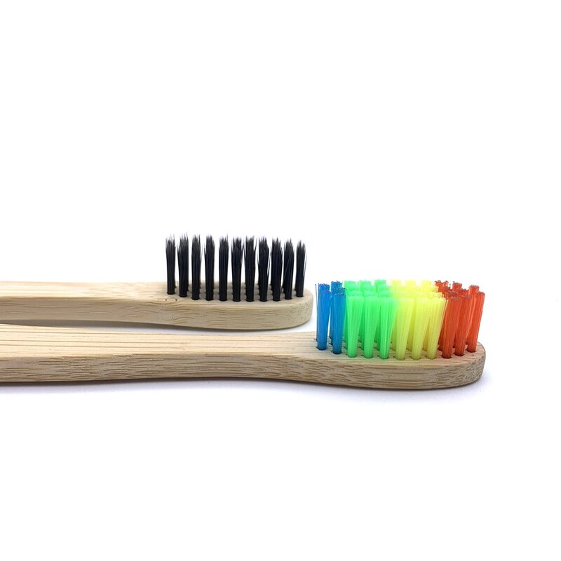 12 pièces brosse à dents en bambou de couleur mixte brosse à dents en bois écologique pointe de poils souples brosse à dents en charbon de bois pour soins buccaux pour adultes