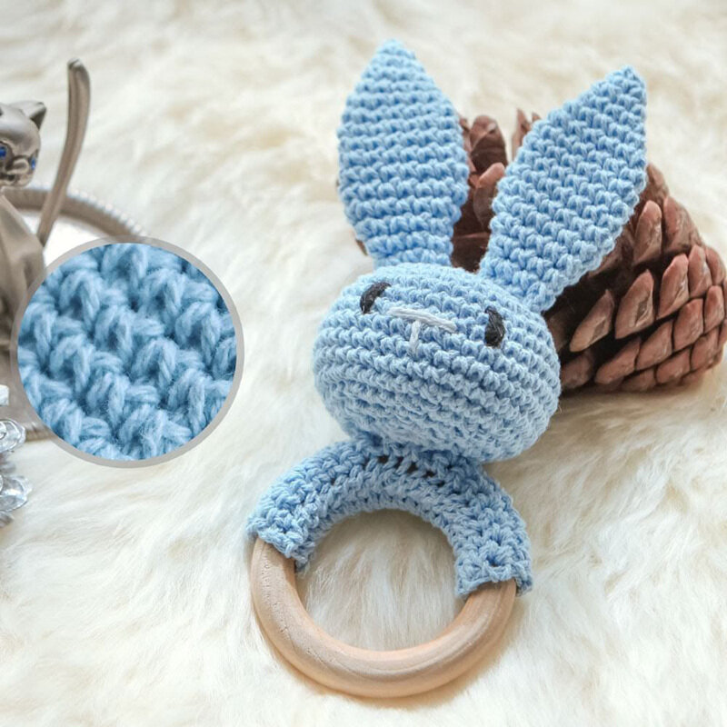 Lassen sie Machen Baby Rassel 1pc Kaninchen Häkeln Molaren Log Tier Beißring Sicheren Holz Spielzeug Handy Pram Krippe Ring kinder Produkt