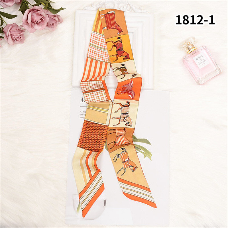 女性のための馬のプリントスカーフ,小さな女性のためのファッショナブルなシルクスカーフ,贅沢なブランド,ネクタイ,女性のためのヘッドスカーフ,新しいコレクション24