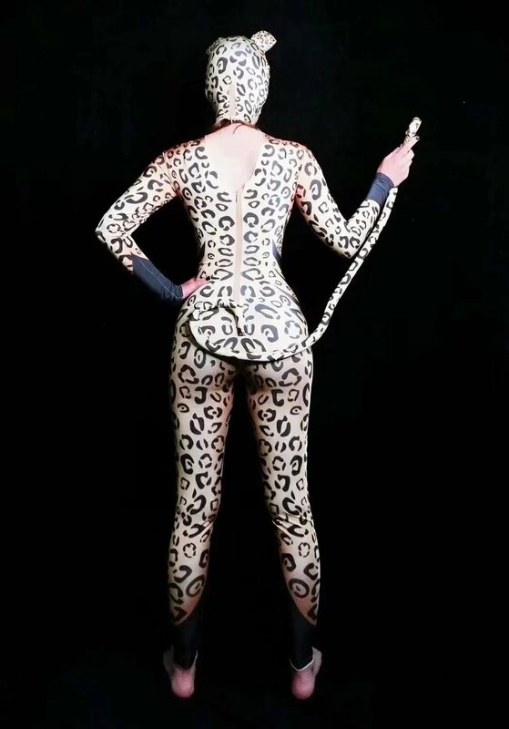 Halloween Party Leopard Cosplay Costumes Women Stretch Skinny Animal Role Playing Bodysuit Sexy Dancer Leotard Stage Outfits