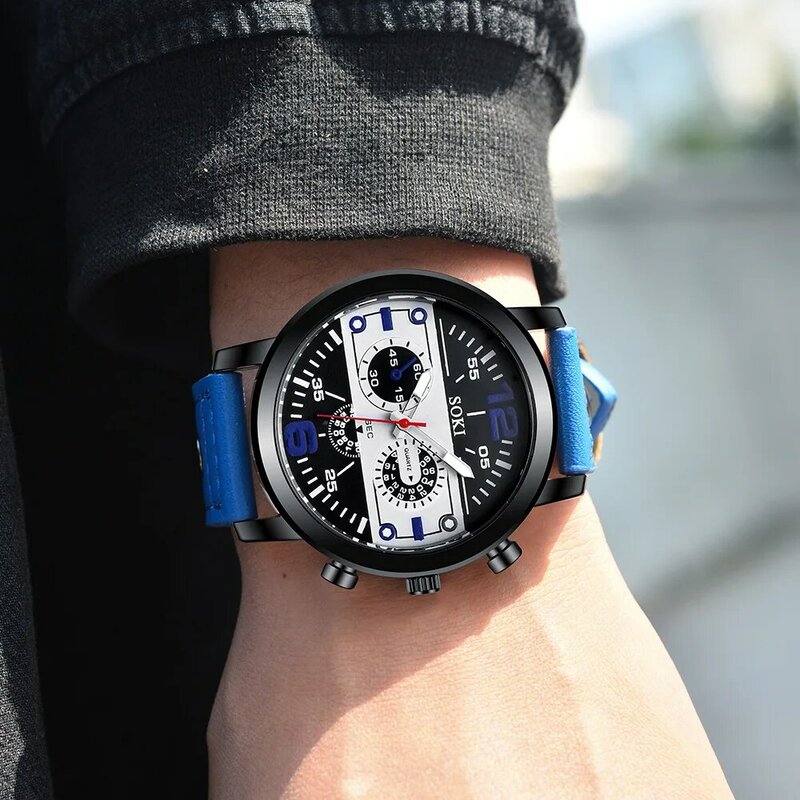 Relógio de pulso de quartzo de couro grande masculino relógio de pulso de negócios masculino zegarek relógio analógico preto relogio masculino