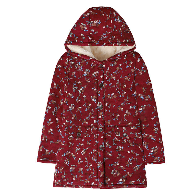 Женское хлопковое пальто для женщин среднего и пожилого возраста, ретро однобортная плюшевая теплая куртка с капюшоном, Женская парка, верхняя одежда