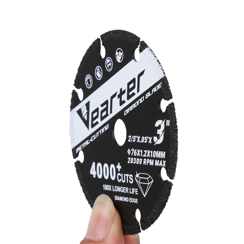 Vearter 76mmX10mm Vacuum Brazed Diamond Cutting Disc 3''X2/5'' Wheel Saw Blade For Metal Rebar Cast Iron and Stainless Steel