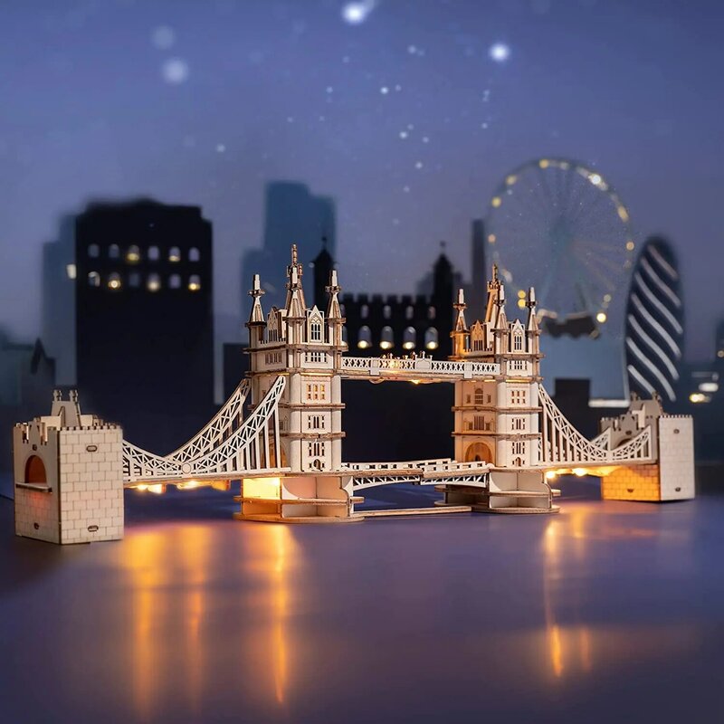 Robotime Rolife DIY 3D Tower Bridge Big Ben słynny budynek drewniane Puzzle gry łatwy montaż zabawki prezent dla dzieci nastolatek dorosłych