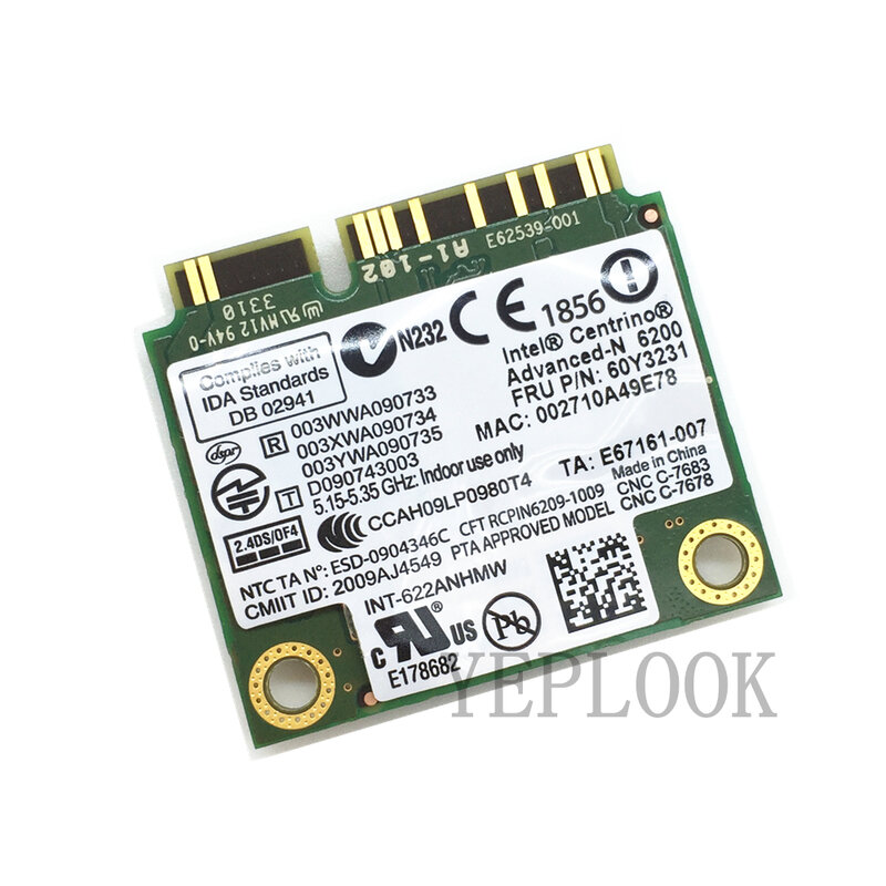 Intel Wifi Card 6200AN 622ANHMW 300Mbps Dual Band 2.4G/5GHz Half Mini PCIe for Lenovo T410 T510 W510 X201 L510 L512S Y560 G460