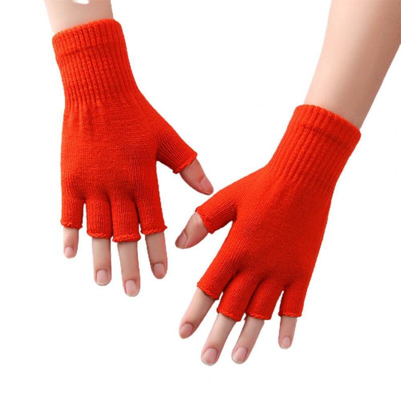 1 par meias luvas de dedo quente stretchable fibra acrílica confortável macio fingerless luvas para mulher