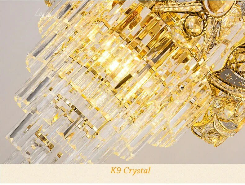 LusterบันไดLed K9 Goldโคมไฟระย้าคริสตัลโมเดิร์นโคมไฟระย้าโรงแรมVilla Mall Aisleวิศวกรรม110V 220V
