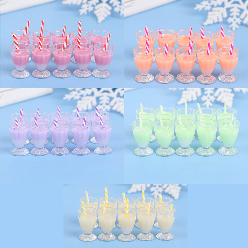 Mini botella de bebida para casa de muñecas, vaso de leche, té, zumo, helado, juguete de cocina, 10 unids/lote, 1:12, novedad