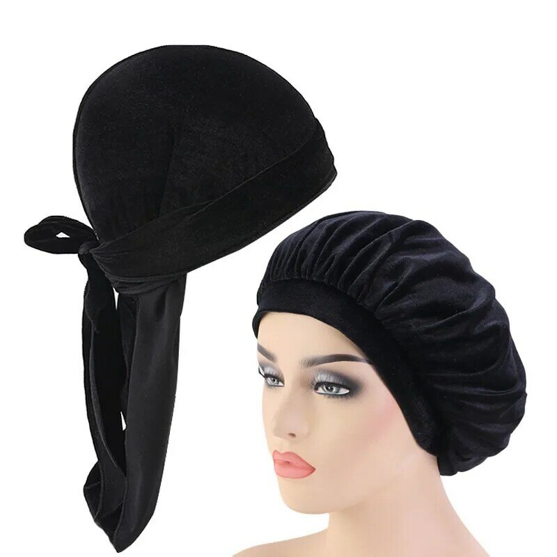 للجنسين الرجال Durag طويل الذيل موجات للرجال الصلبة واسعة دو خرقة و النساء غطاء غطاء النوم قبعة مطابقة باندانا قبعة الكيميائية