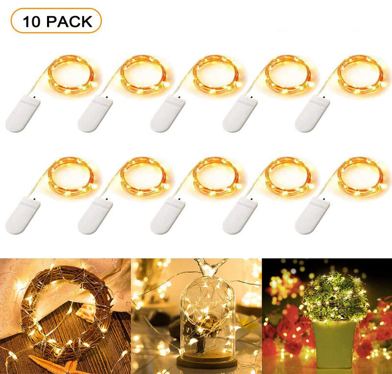 10 pcs LED Fairy String Lights With Battery LED Copper Wire String Lights Outdoor Waterproof Bottle Light For Bedroom Decor Lamp