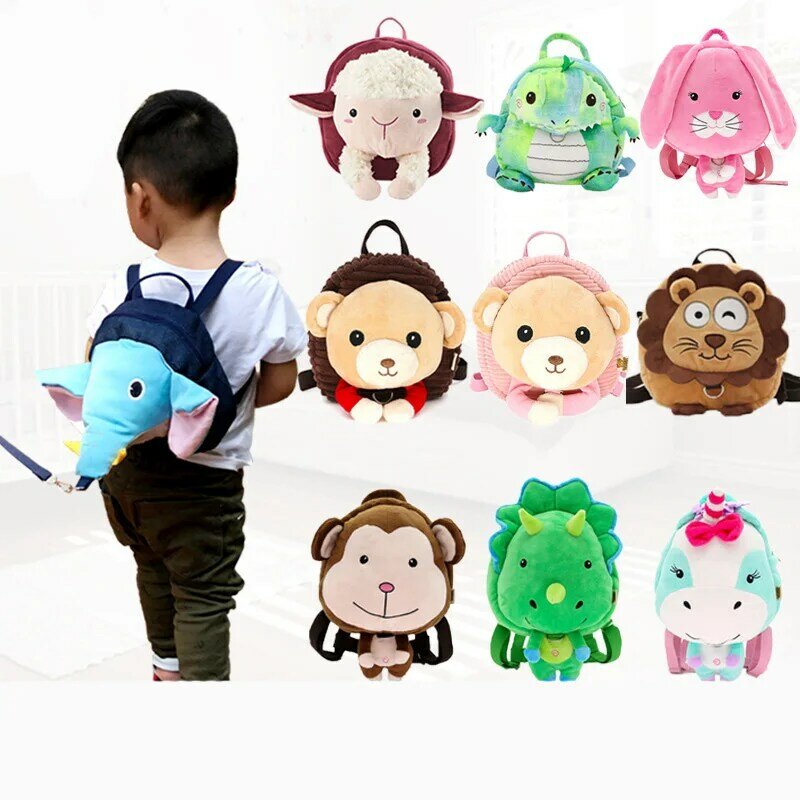 Cute Cartoon Animal Plush Backpack Anti-lost Children Backpack With 100cm Traction Rope Infant Baby Safety Harness Walker Strap