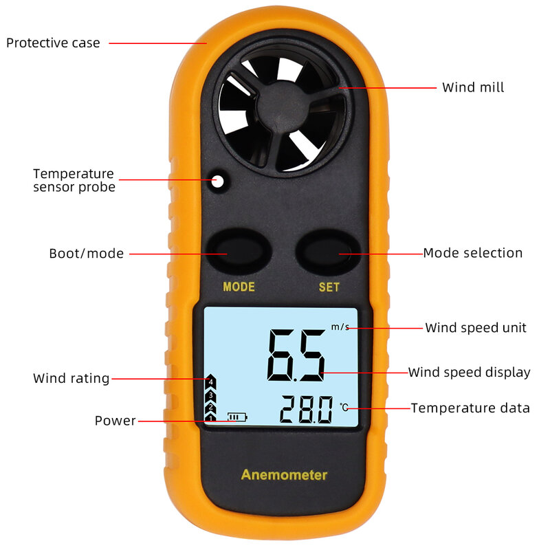 GM816 anemometro digitale velocità del vento Mini velocità dell'aria temperatura del flusso d'aria con retroilluminazione LCD misuratore di velocità del vento 40% di sconto
