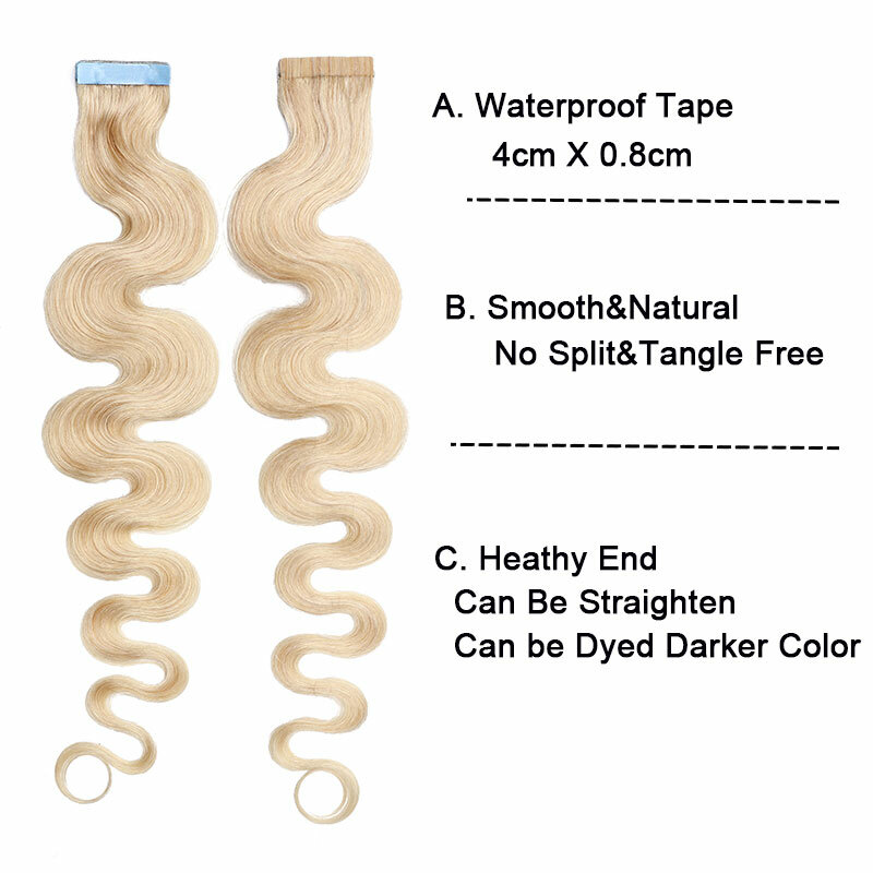 SEGO 12"-24" 2.5g/pc Remy Human Hair Body Wave Tape in Hair Extensions Adhesive Seamless Hair Weft Blonde Hair 20pcs/50g