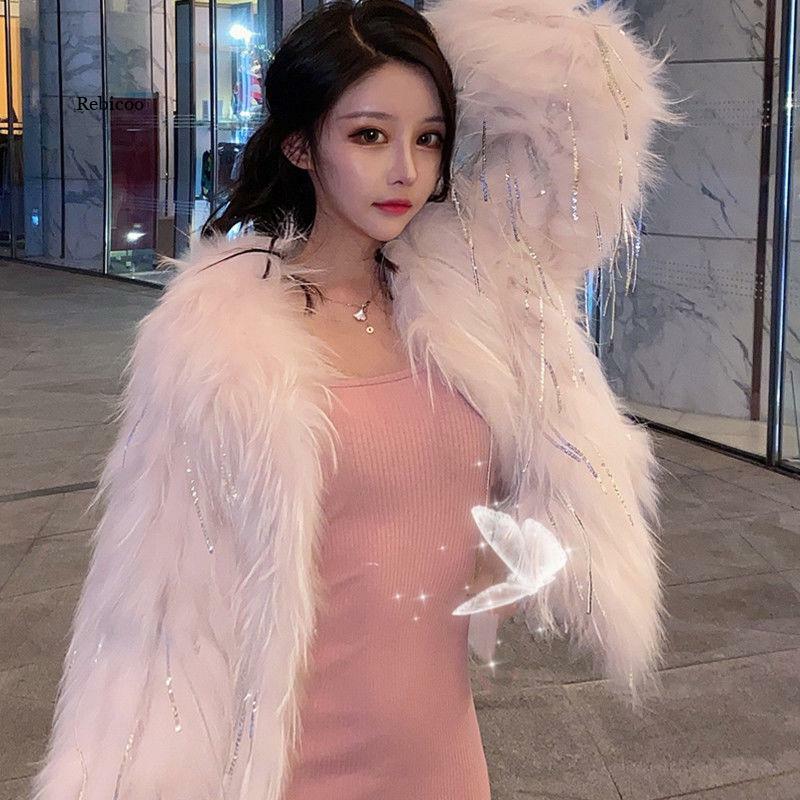 Las mujeres de invierno de piel de mapache sintética abrigo corto Mujer sólido Color Outwears sueltas damas chaquetas de piel sintética nueva moda