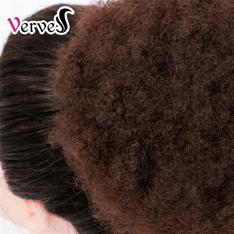 VERVES syntetyczne duże pukiel włosów Afro kręcone bułeczki ściągające 8-calowy krótki kucyk dopinki na klips bułeczki Chignon czarny brązowy