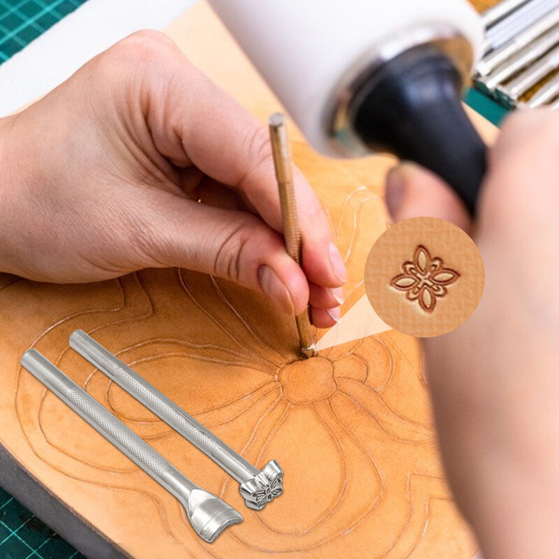 Kit de herramientas de impresión de sellos de cuero 20 piezas, juego de perforaciones de sellos de aleación, herramientas de fabricación de sillín de tallado para artesanía de cuero, obra de arte DIY