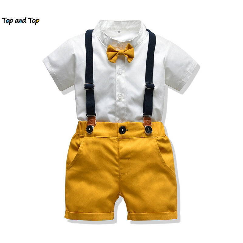Najlepsze i najlepsze zestawy ubranek dla niemowląt niemowlęta nowonarodzone chłopięce ubrania spodenki rękawy topy + kombinezony 2 szt. Stroje letnie Bebes odzież