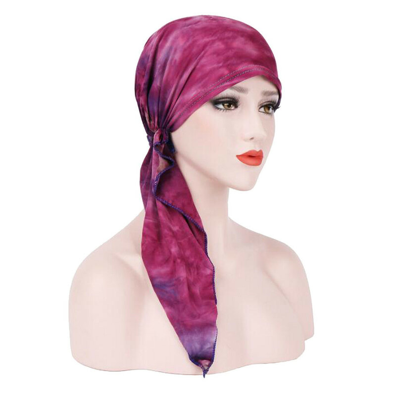 New women soft ruffle head Scarf Chemo Hat Turban Pre-Tied Headwear Bandana headscarf Tichel for Cancer Fast Shipping