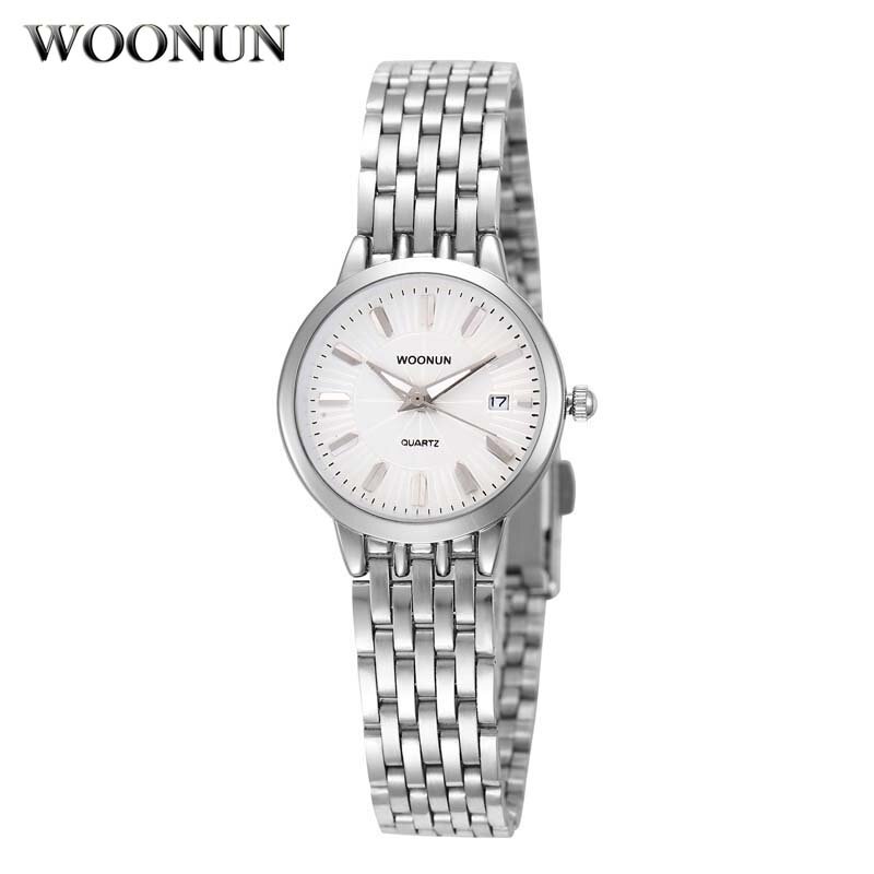 WOONUN kobiety dorywczo Ultra cienki zegarek luksusowe kobiety zegarki pełne stalowe zegarki kwarcowe dla kobiet wysokiej jakości dzień zegarek z datownikiem