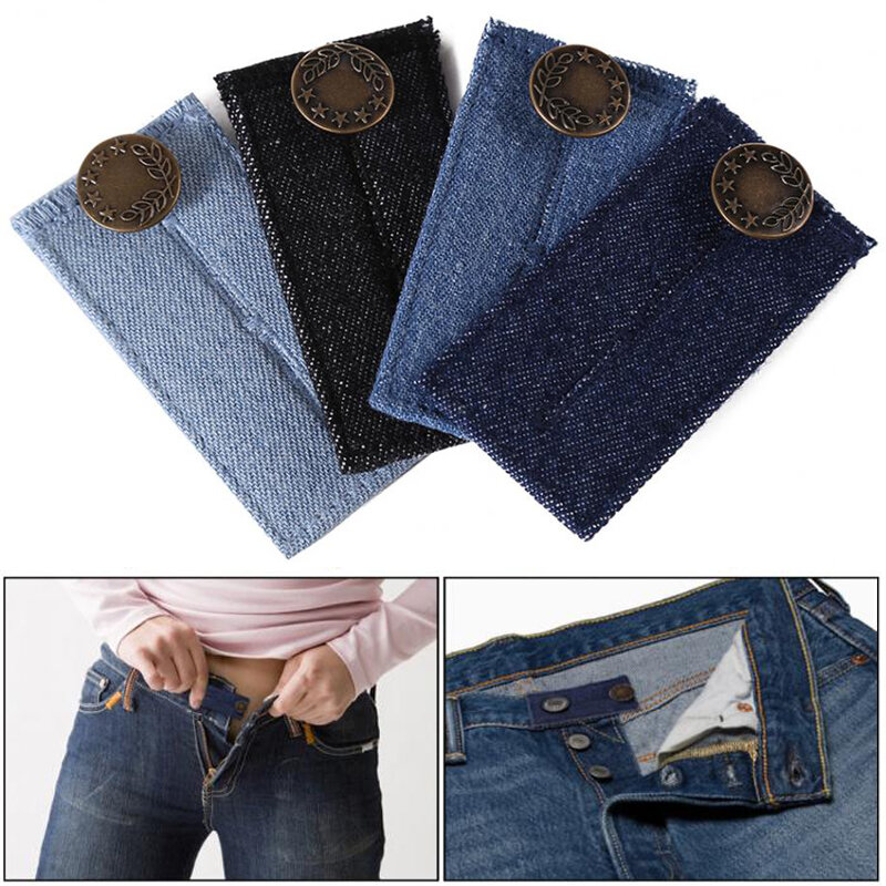 Calças extensoras elásticas de botões extensíveis, calças de uso múltiplo ajustáveis, jeans diy, fecho de jeans, cintura, roupas, fivela de pressão extensão, 1 peça