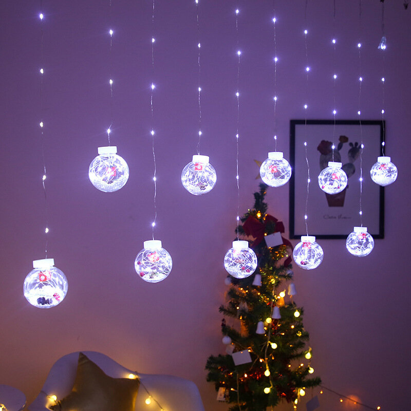 Rideau à LED Style Boule Lumineuse Père Noël pour Décoration de Maison, Article pour Déco du Nouvel An, de l'Arbre, Nouveau, 2022