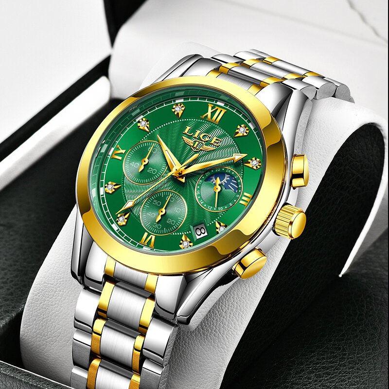 LIGE-신제품 여성 골드 시계, 비즈니스 쿼츠 시계, 숙녀 최고 브랜드 럭셔리 여성 손목 시계, 소녀 시계, 여성 시계, 2020 + 박스