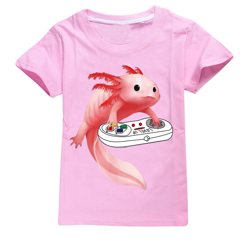 아기 Axolotl T 셔츠 어린이 Kawaii 2022 재미 있는 여름 만화 물고기 인쇄 T-셔츠 소년 소녀 의류, 유니섹스 반팔