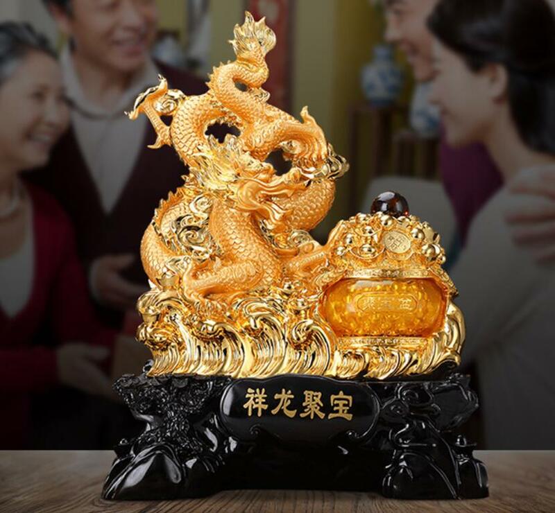 Zhaocailong-Decoración de dragón dorado para sala de estar, decoración de sala de colección de Coronet, mostrador, artesanías de escritorio