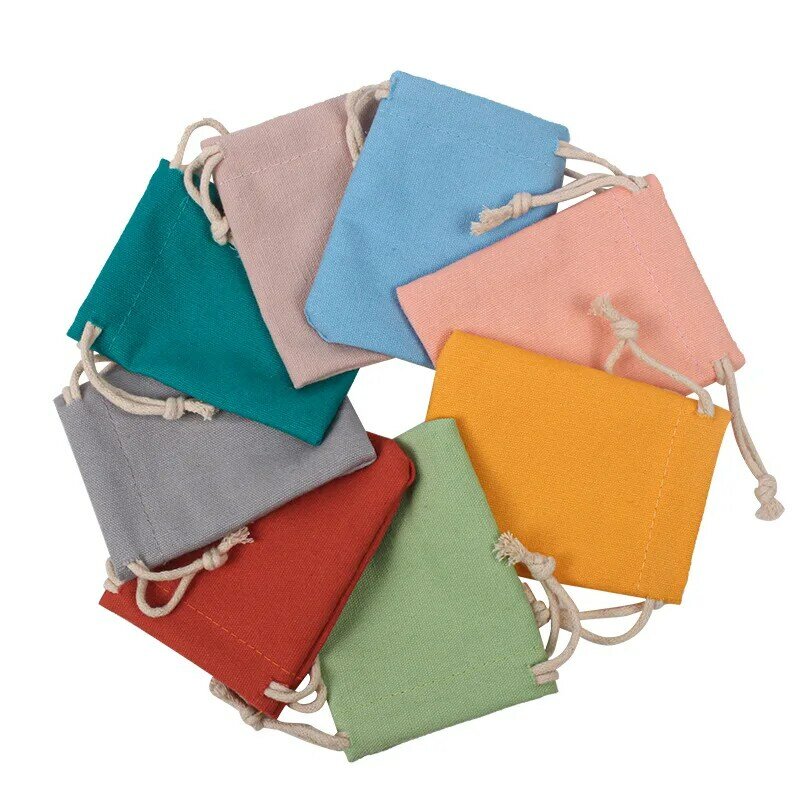 50pcs/Lot 7x9cm Unisex Cotton Fabric Grocery Pouches Jewelry Display Storage Bags Drawstring Gift Bag Wedding Party Decor Bag