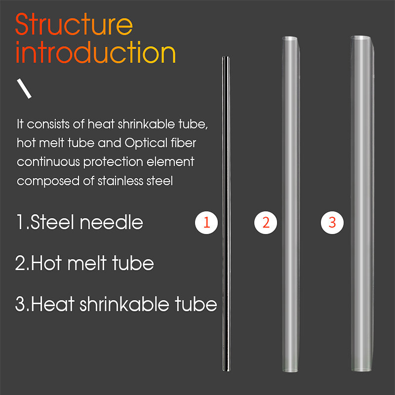 Tubo de fibra óptica termorretráctil de 500 piezas, 45mm, 60mm, FTTH, tubo de protección de fusión en caliente de fibra desnuda (tubo delgado)
