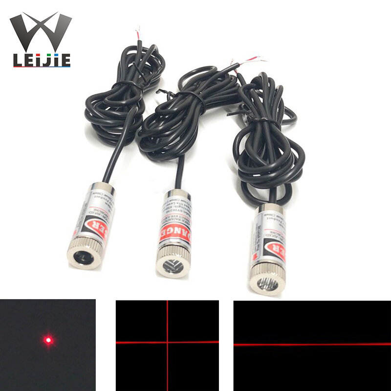 Module Laser LED industriel, point rouge/ligne/croix, avec fil blindé, focalisable, 650nm, 5mW, 12x35mm, 3-5V, 12mm