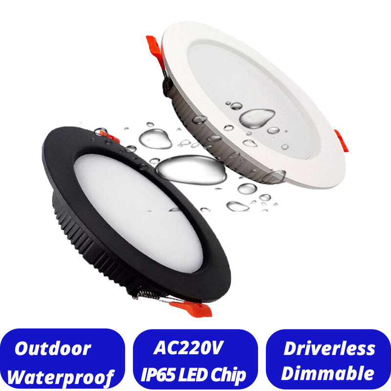 220V New Outdoor Waterproof Chip LED Downlight Dimmable IP65 7W 9W 12W 15W Ceiling Warm Cold White Kitchen Bathroom Toilet Lamp