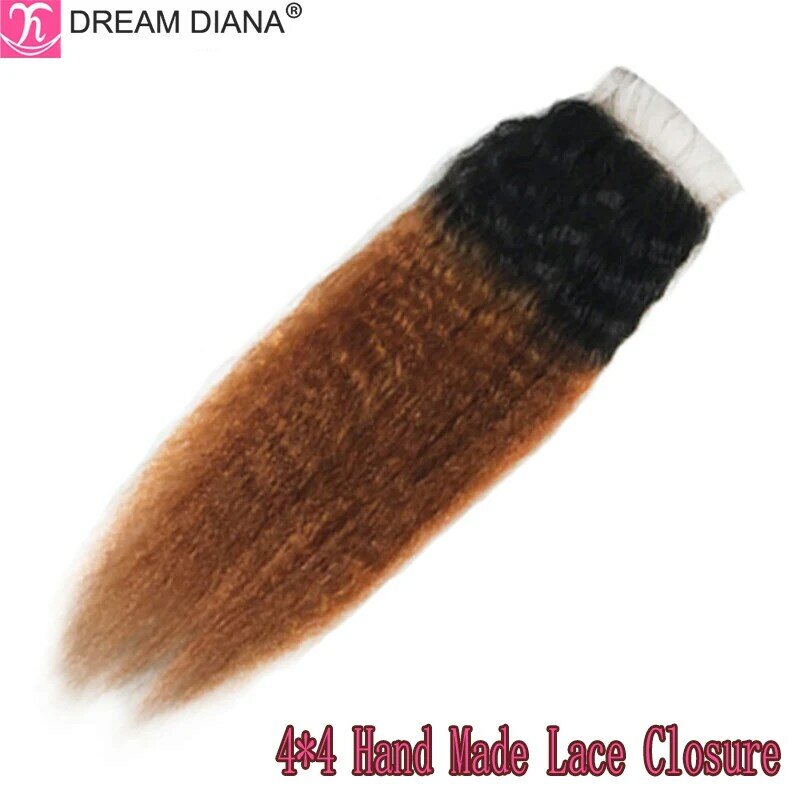 Dreamdiana-ブラジリアンレミーシェードエクステンション,100% ナチュラル,滑らかで縮れた髪,クロージャー付き,t1b/30,アフロヤキ