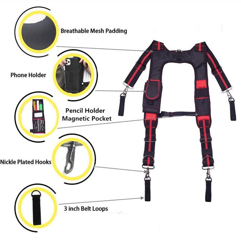 Bretelles de ceinture à outils multifonctions pour hommes, bretelles d'électricien classiques en forme de H, Clips de suspension réglables